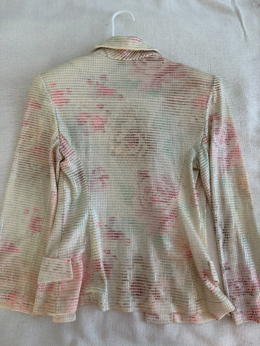 Caché Italy Metallic Pink & Ivory Textured Zip Jacket Petite Vintage Designer Bl - Picture 7 of 7